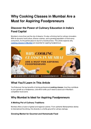 Why Cooking Classes in Mumbai Are a Must for Aspiring Foodpreneurs