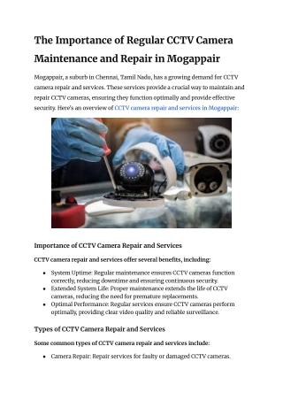 CCTV Camera Repair and Services in Mogappair