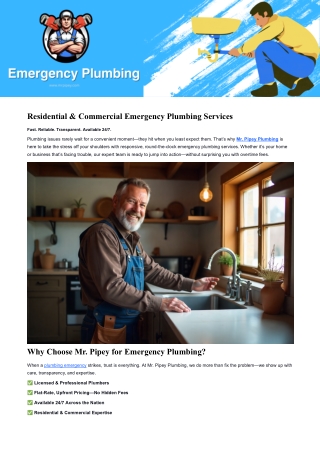 Residential & Commercial Emergency Plumbing Services