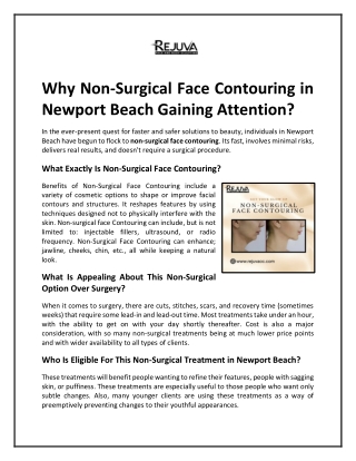 Why Non-Surgical Face Contouring in Newport Beach Gaining Attention?