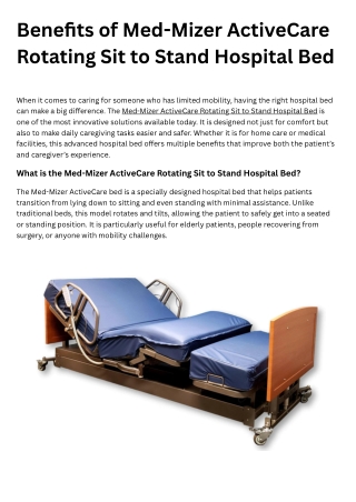 Benefits of Med-Mizer ActiveCare Rotating Sit to Stand Hospital Bed