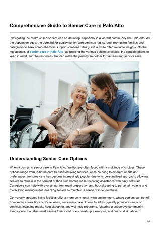 Comprehensive Guide to Senior Care in Palo Alto