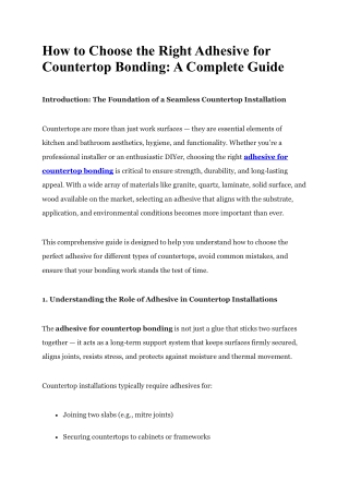 How to Choose the Right Adhesive for Countertop Bonding