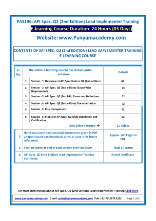 Online API Spec Q2 (2nd Edition) Lead Implementer Training