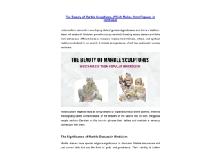 The Beauty of Marble Sculptures, Which Makes them Popular in Hinduism