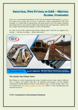 Industrial Pipe Fittings in UAE – Meeting Global Standards