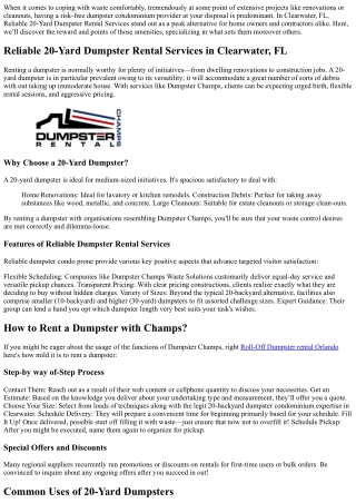 Reliable 20-Yard Dumpster Rental Services in Clearwater, FL