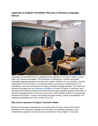 Japanese to English Translation Services at Genesis Language School
