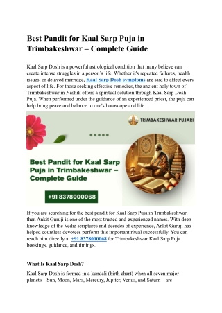 Best Pandit for Kaal Sarp Puja in Trimbakeshwar – Complete Guide