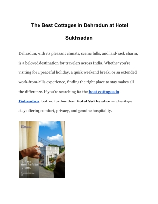 _The Best Cottages in Dehradun at Hotel Sukhsadan