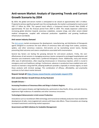 Anti-venom Market: Analysis of Present and Future Growth | 2034