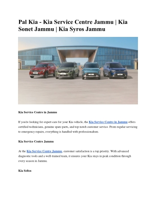 Pal Kia - Kia Service Centre Jammu | Kia Sonet Jammu | Kia Syros Jammu