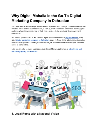 Why Digital Mohalla is the Go-To Digital Marketing Company in Dehradun