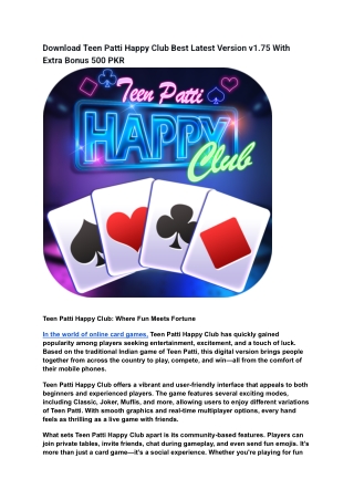 Download Teen Patti Happy Club Best Latest Version v1
