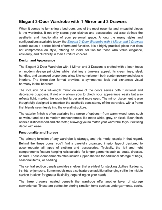 Elegant 3-Door Wardrobe with 1 Mirror and 3 Drawers