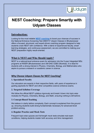 NEST Coaching Prepare Smartly with Udyam Classes pdf
