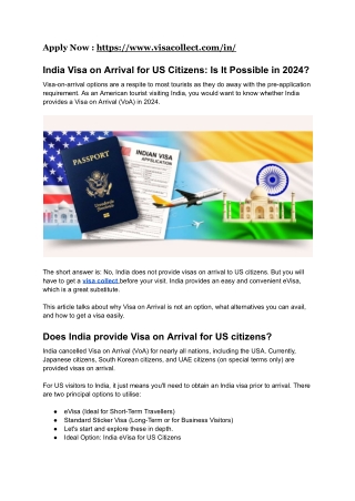 India Visa on Arrival for US Citizens in 2024: Possible