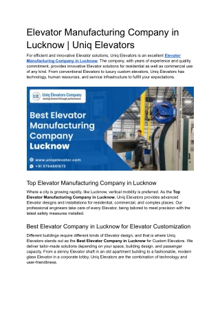 Elevator Manufacturing Company in Lucknow _ Uniq Elevators