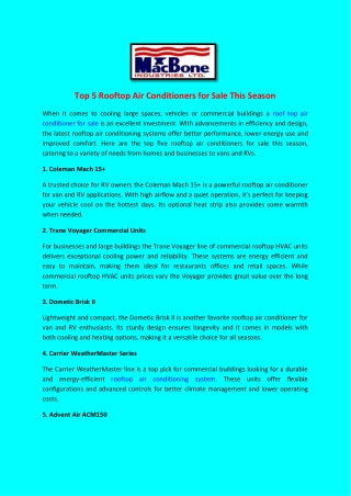 Top 5 Rooftop Air Conditioners for Sale This Season