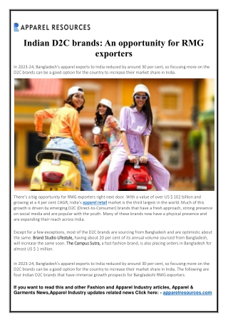Indian D2C brands - An opportunity for RMG exporters