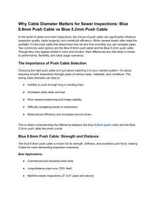 Blue 8.8mm vs 5.2mm Push Cable: Which Is Right for Sewer Inspection Job?