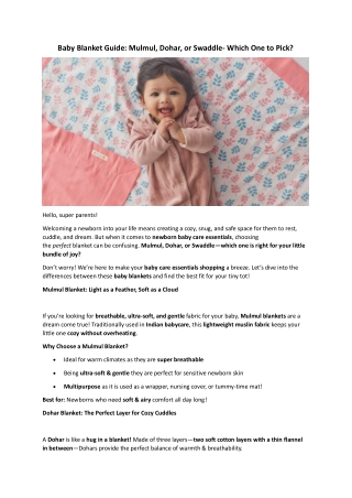 Baby Blanket Guide Mulmul Dohar or Swaddle Which One to Pick