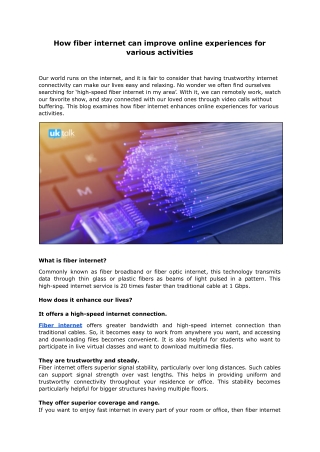 Boost Online Activities with Fast Fiber Internet