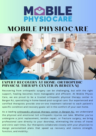 Expert Recovery at Home Orthopedic Physical Therapy Center in Bergen NJ