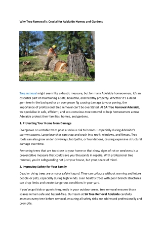 Why Tree Removal is Crucial for Adelaide Homes and Gardens