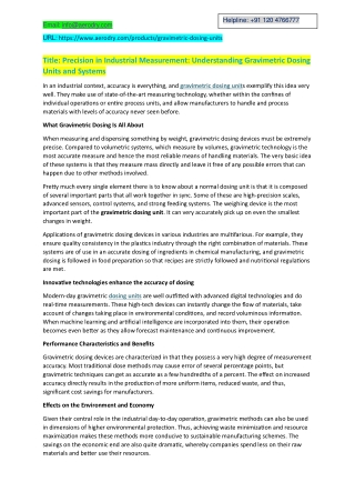 Precision in Industrial Measurement: Understanding Gravimetric Dosing Units and