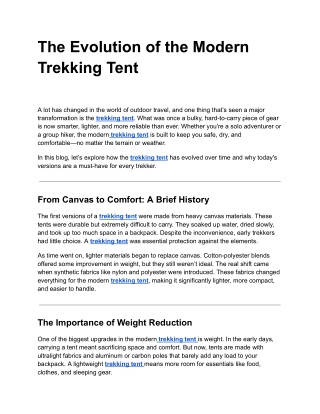 The Evolution of the Modern Trekking Tent