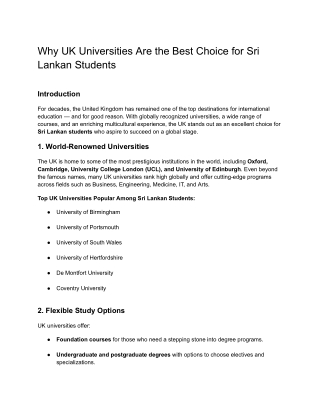 Why UK Universities Are the Best Choice for Sri Lankan Students