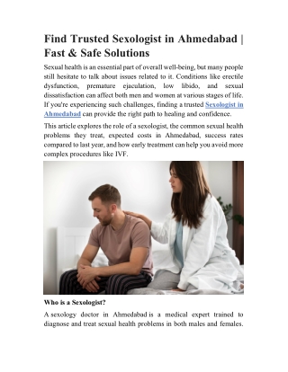 Find Trusted Sexologist in Ahmedabad - Fast & Safe Solutions