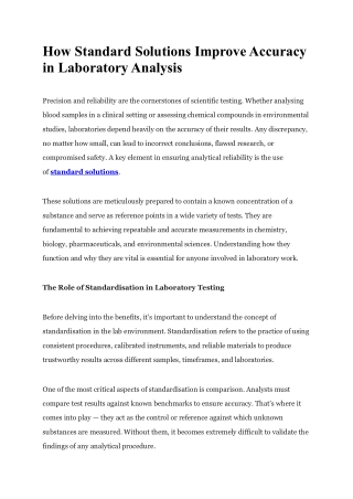 How Standard Solutions Improve Accuracy in Laboratory Analysis