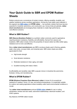 Your Quick Guide to SBR and EPDM Rubber Sheets