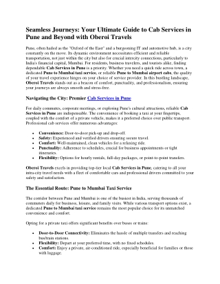 Guide to Cab Services in Pune with Oberoi Travels