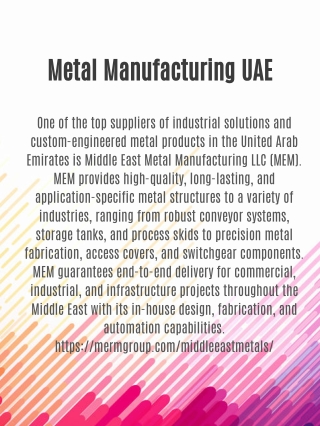 Metal Manufacturing UAE