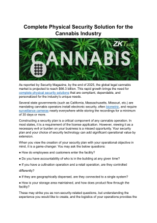 Complete Physical Security Solution for the Cannabis Industry