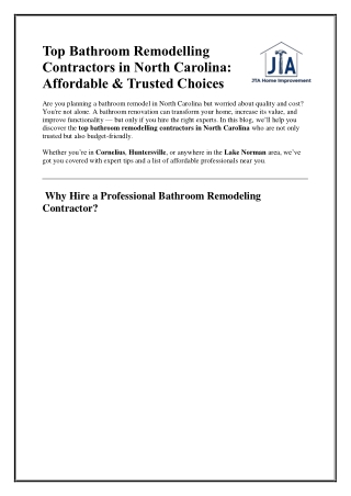 Top Bathroom Remodelling Contractors in North Carolina -JTA Home Improvement