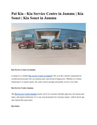 Pal Kia - Kia Service Centre in Jammu | Kia Sonet | Kia Sonet in Jammu
