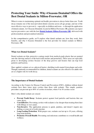 Protecting Your Smile Why 4 Seasons Dentalmf Offers the Best Dental Sealants in Milton-Freewater, OR