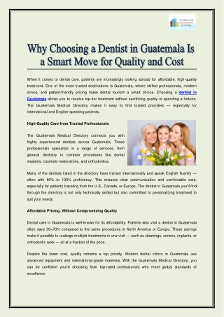 Why Choosing a Dentist in Guatemala Is a Smart Move for Quality and Cost