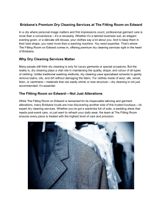 Brisbane’s Premium Dry Cleaning Services at The Fitting Room on Edward