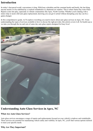 **Same Day Auto Glass Repairs: Convenience for Busy Lives in Apex, NC**