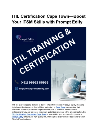 ITIL Certification Cape Town—Boost Your ITSM Skills with Prompt Edify