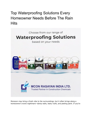 Top Waterproofing Solutions Every Homeowner Needs Before The Rain Hits