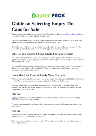 Guide on Selecting Empty Tin Cans for Sale