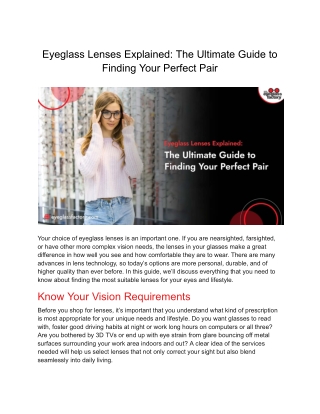 Eyeglass Lenses Explained: The Ultimate Guide to Finding Your Perfect Pair