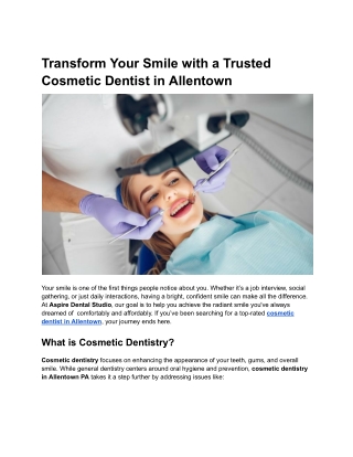 Transform Your Smile with a Trusted Cosmetic Dentist in Allentown