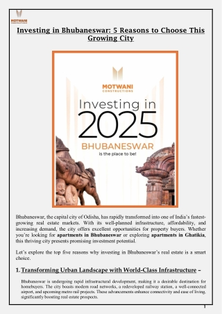 Investing in Bhubaneswar 5 Reasons to Choose This Growing City